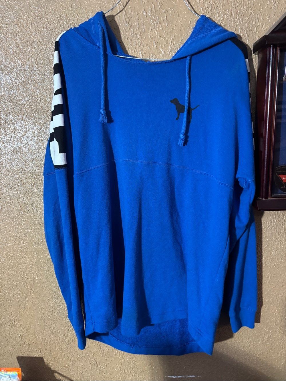 Victoria's Secret Blue Hooded Men's Sweatshirt with Black & White Sleeve Detail